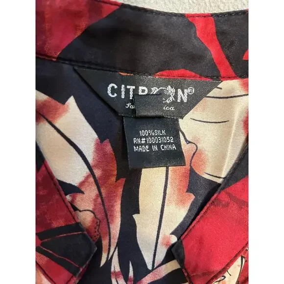 Citron Button XL Light Weight Silk Print Jacket or Blouse Top - Picture 4 of 7